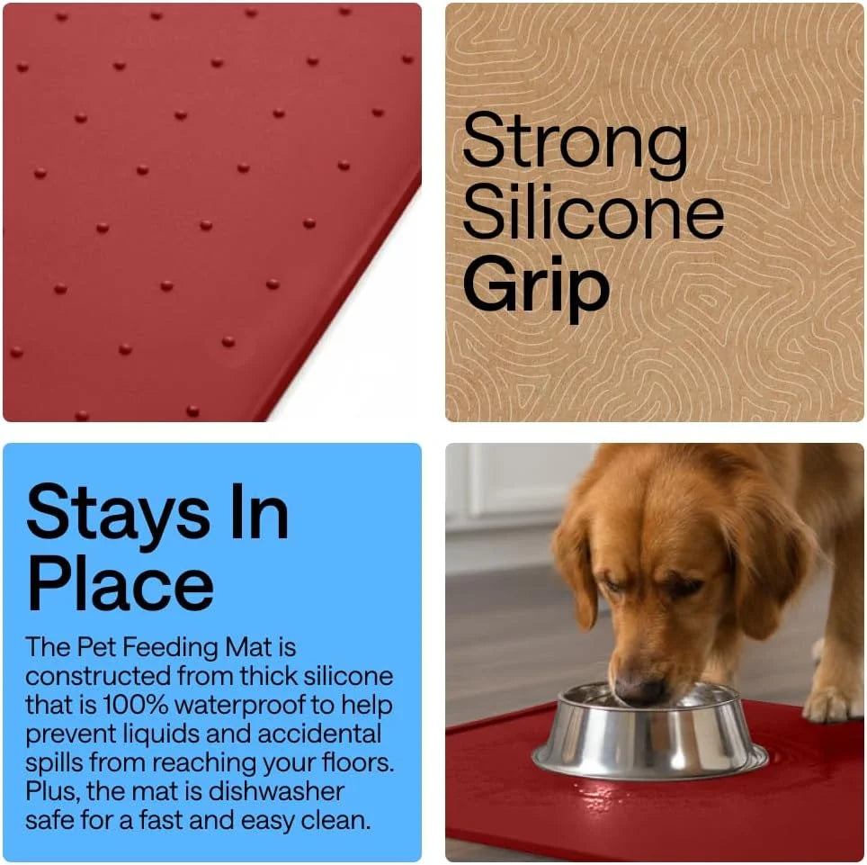GORILLA GRIP Dog Food Mat, 100% Waterproof Silicone, 26x17 Navy