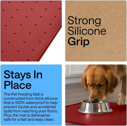 GORILLA GRIP Dog Food Mat, 100% Waterproof Silicone, 26x17 Navy