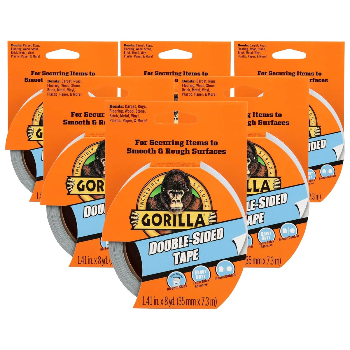 GORILLA Double-Sided Tape, Strong Adhesive, Gray, 1.41 in x 8 yd, 2-Pack