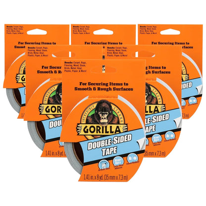 GORILLA Double-Sided Tape, Strong Adhesive, Gray, 1.41 in x 8 yd, 2-Pack