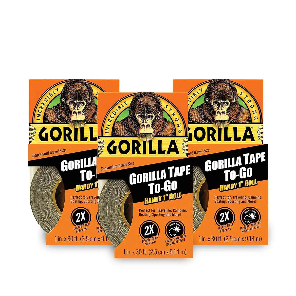Gorilla 6100101-5 Duct Tape to-Go, 1" x 10 yd, Black, (Pack of 5), 5-Pack, 5 Piece