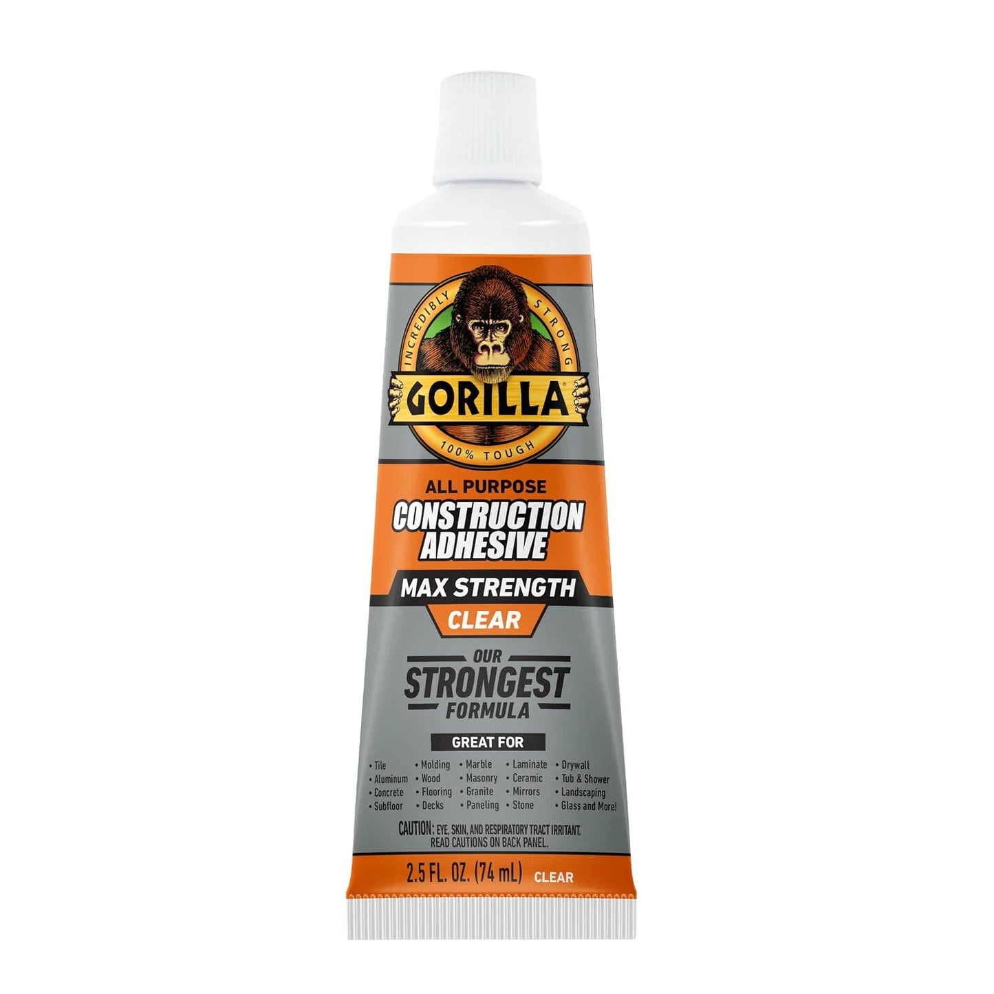 Gorilla Max Strength Construction Adhesive, Clear, 7 oz Tube, 1-Pack