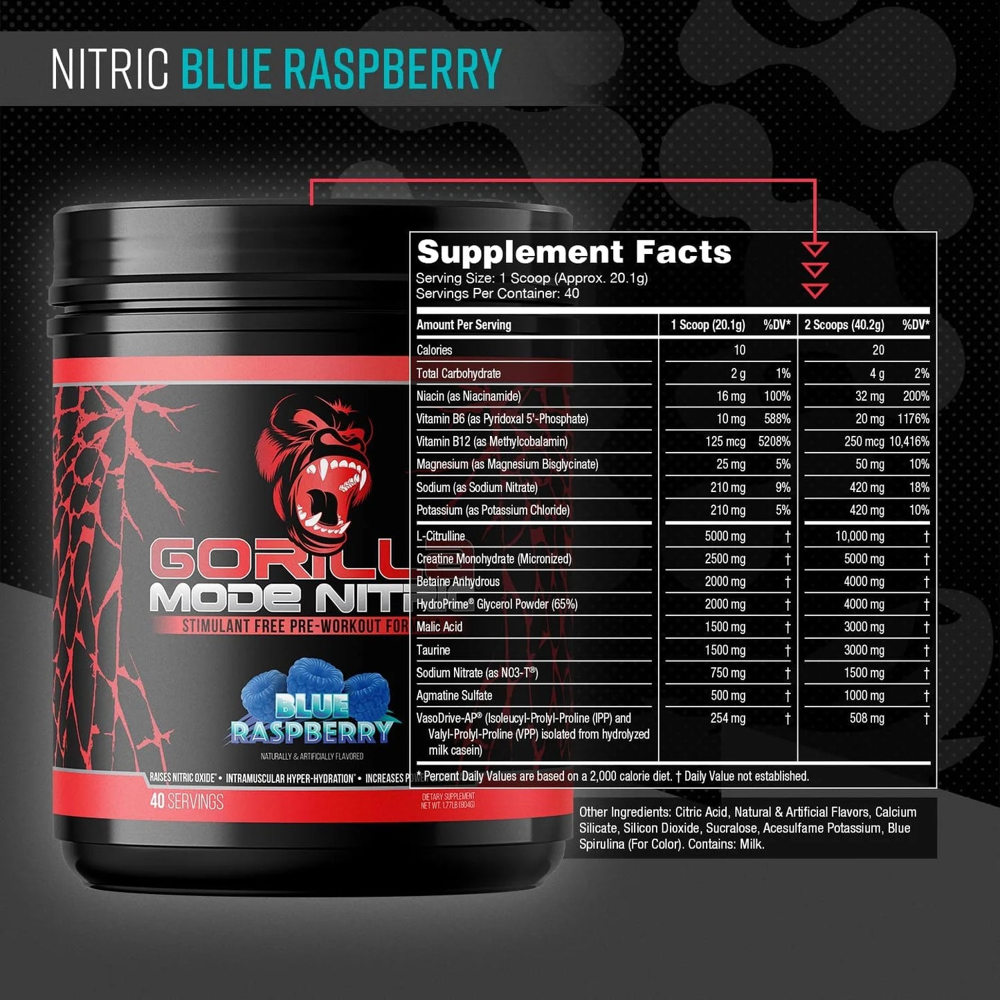 Gorilla Mode Nitric Stimulant Free Pre-Workout – Best Tasting and Most Effective Stimulant Free Pre-Workout/Massive Pumps · Vasodilation · Power / 688 Grams (Fruit Punch)