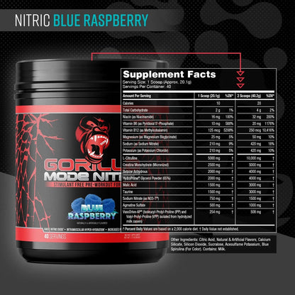 Gorilla Mode Nitric Stimulant Free Pre-Workout – Best Tasting and Most Effective Stimulant Free Pre-Workout/Massive Pumps · Vasodilation · Power / 688 Grams (Fruit Punch)
