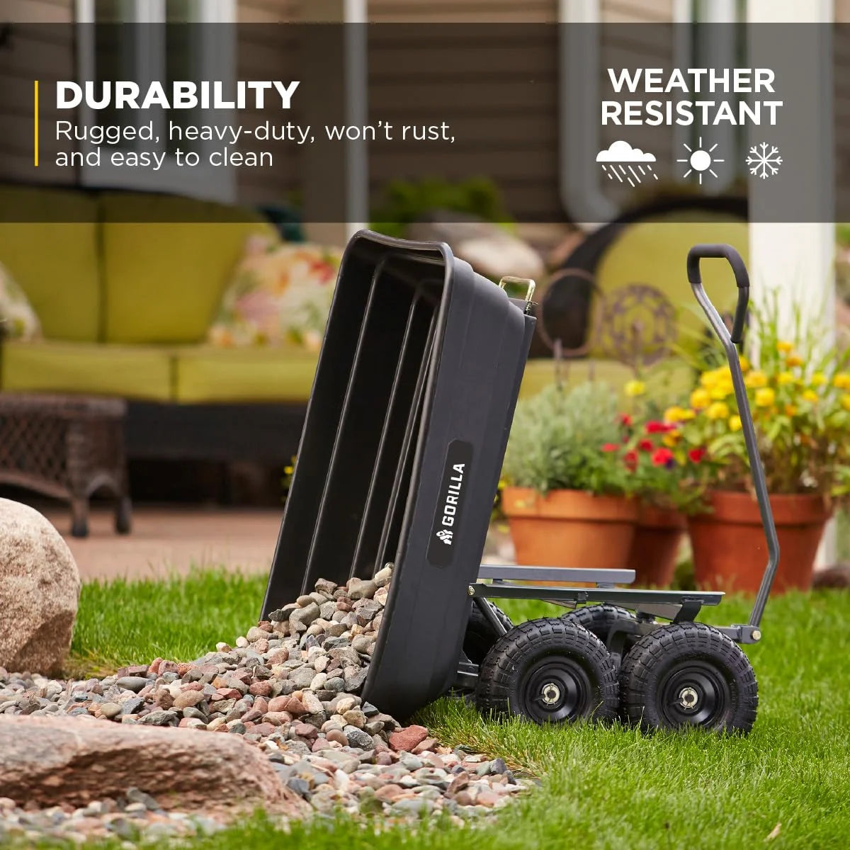Gorilla Carts Poly Dump Cart, 800 lb. Capacity, 5 Cu Ft, Gray