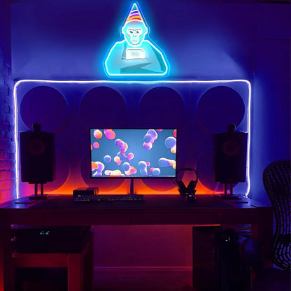 Do You Wanna Play Mini Games? Neon Sign Fun Gaming LED Art for Game Rooms Decor Cute Monkey with Party Hat Sign for Mini Game Fans Night Lights for Bedroom Party Kids Room Wall Decor