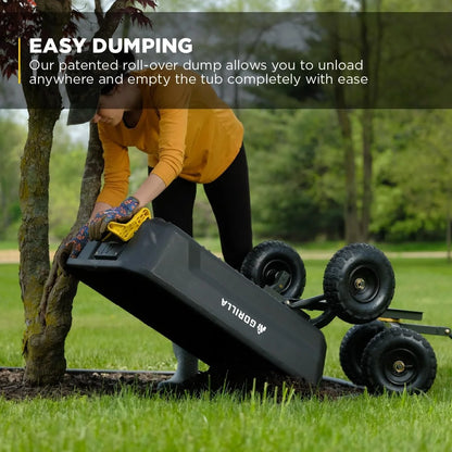Gorilla Carts Dump Garden Cart, 4 Cu Ft, 600 lb Capacity, No-Flat Tires