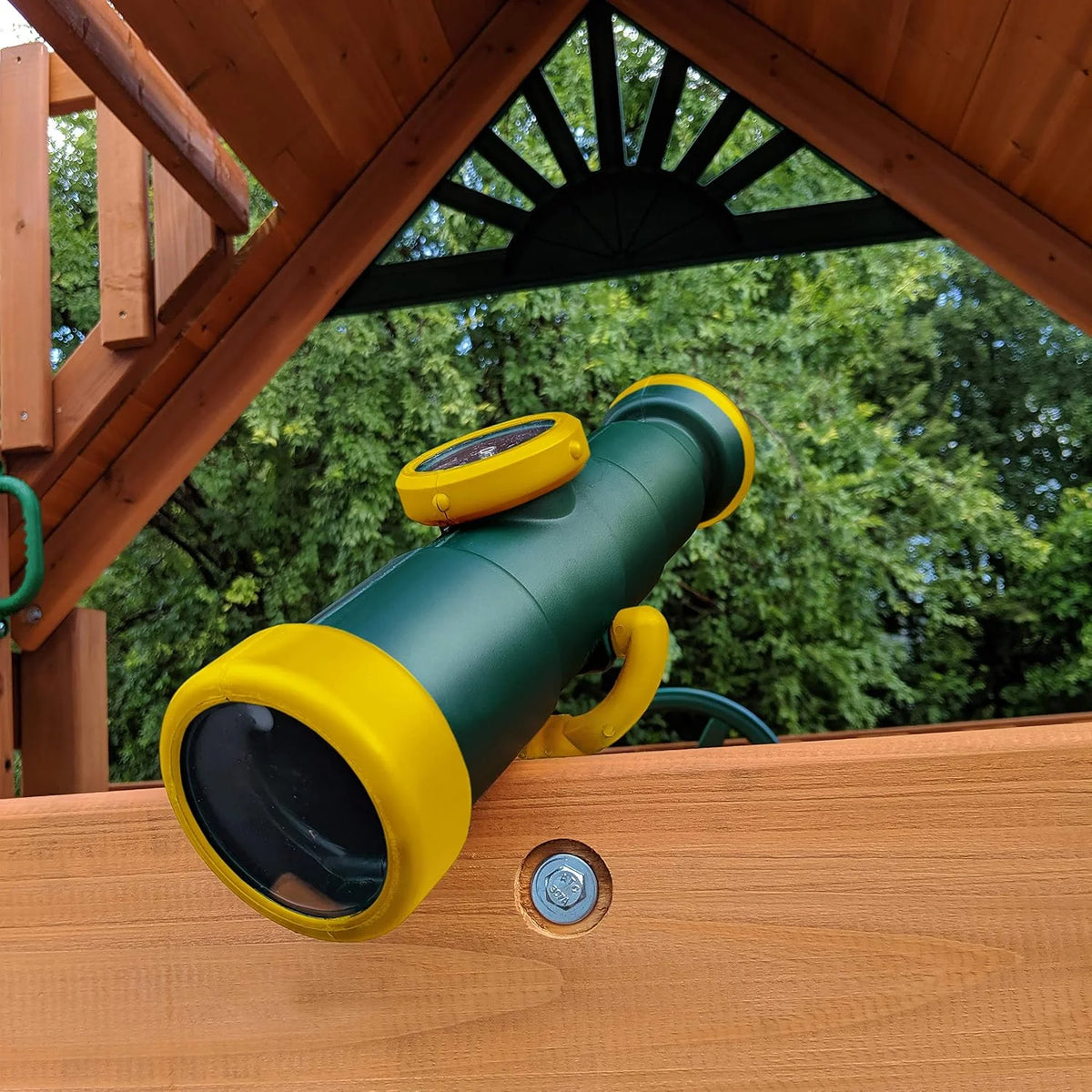Gorilla Playsets 01-1075-Y Outing Wood Swing Set with Wood Roof and Twister Tube Slide - Yellow Slides, Amber