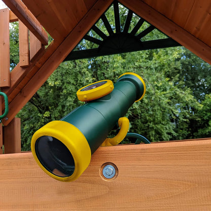 Gorilla Playsets 01-1075-Y Outing Wood Swing Set with Wood Roof and Twister Tube Slide - Yellow Slides, Amber