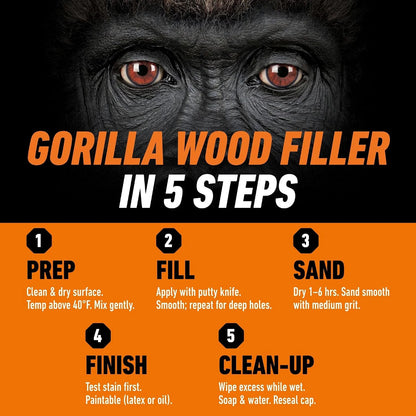 Gorilla All Purpose Wood Filler, Natural Finish, 16 Ounce Tub (Pack of 4) - Water Resistant for Indoor or Outdoor Projects and Repairs