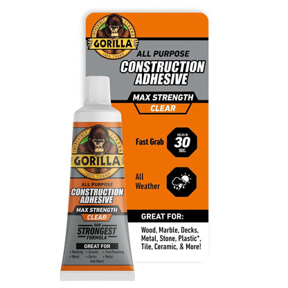 Gorilla Max Strength Construction Adhesive, Clear, 7 oz Tube, 1-Pack