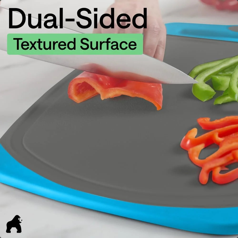 GORILLA GRIP BPA-Free Reversible Kitchen Cutting Board, Set of 3, Turquoise