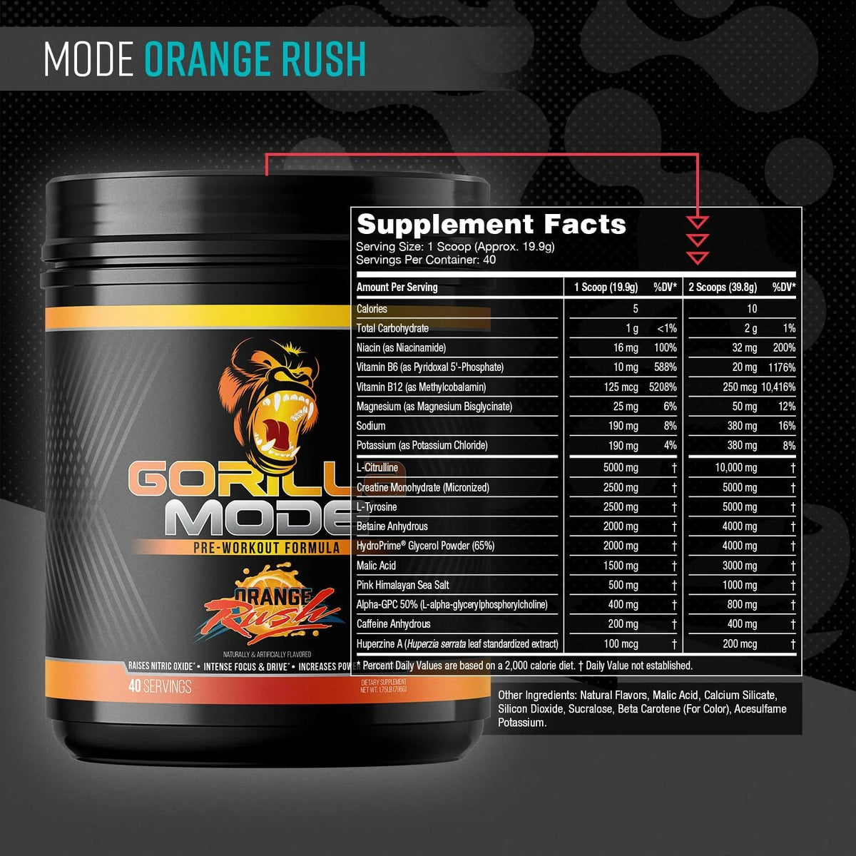 Gorilla Mode Pre Workout - Massive Pumps | 796g (Orange Rush)