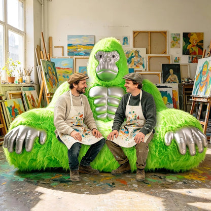 Giant Inflatable Gorilla Couch Blow Up Gorilla Sofa Furry Plush Orangutan Furniture for Lounging, Gaming or Movie Nights (Pink)
