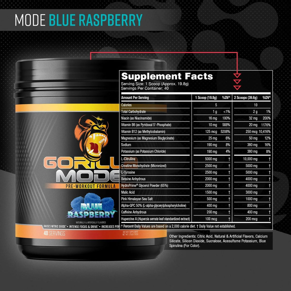 Gorilla Mode Pre Workout - Massive Pumps | 812g (BlackBerry Lemonade)