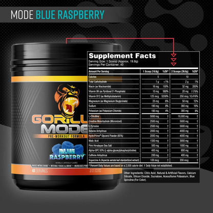 Gorilla Mode Pre Workout - Massive Pumps | 812g (BlackBerry Lemonade)